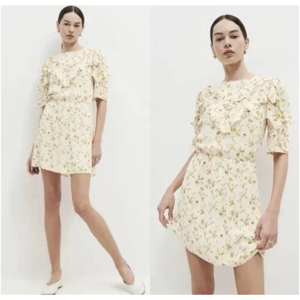Reformation Malachi Beautiful Floral Mini Dress in Julius Cream Size 4 Small - Picture 2 of 10